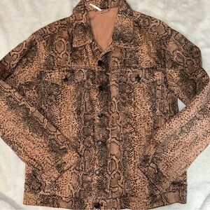 Free People Women’s Brown Reptile Skin Denim Jacket Size Large